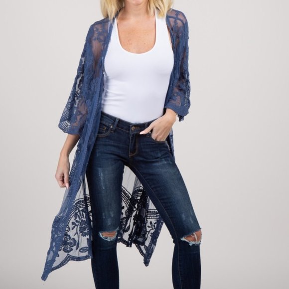 Pinkblush Tops - Pinkblush Lace Kimono with Crochet Trim